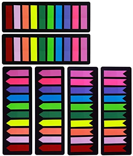 1200 חתיכות סמני עמודים כרטיסיות אינדקס דביקות, כרטיסיות דגל חץ פתקים דביקים צבעוניים לסימניות סמן עמוד [10 צבעי יסוד, 3 עיצובים] נדבק